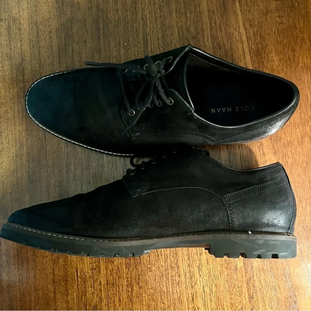 Cole Haan Grand Suede Oxford Mens 11.5Leather Lace Up Comfort Shoe Black Nu buck
